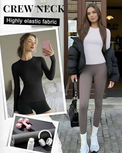 Neer 4 Pcs Womens Long Sleeve Yoga Shirts Crew Neck Compression Tight Workout Shirts Lightweight Stretchy Breathable Tees in Saudi Arabia