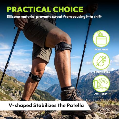 حزام دعم وتر الرضفة من HANDBODE، دعامة الركبة من السيليكون للرجال والنساء، حزام الرضفة قابل للتعديل لدعم تخفيف الألم، مناسب للمشي لمسافات طويلة، الجري، كرة السلة، ركبة القفز، أوسجود شلاتر، 2 حزمة in Kuwait