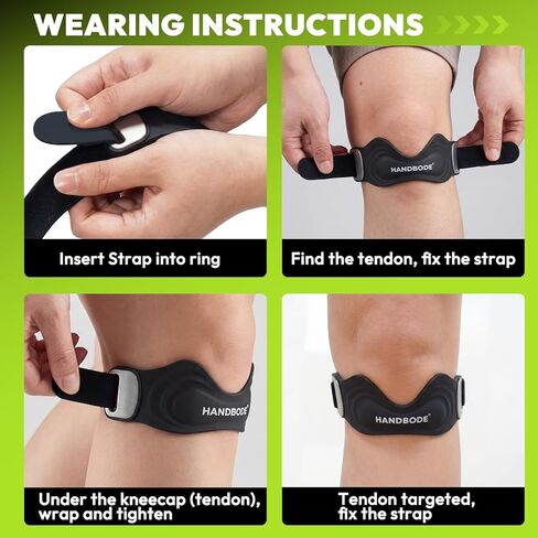 حزام دعم وتر الرضفة من HANDBODE، دعامة الركبة من السيليكون للرجال والنساء، حزام الرضفة قابل للتعديل لدعم تخفيف الألم، مناسب للمشي لمسافات طويلة، الجري، كرة السلة، ركبة القفز، أوسجود شلاتر، 2 حزمة in Kuwait