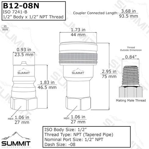 1/2 ″ NPT ISO 7241-B قطع الاتصال السريع قارنة التوصيل الهيدروليكية الأنثوية in Kuwait