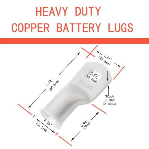 25 قطعة 4/0 AWG 3/8 "(M10) أطراف حلقية نحاسية معلبّة أطراف كابل البطارية العروات السلكية 4/0 عروات كابل البطارية الثقيلة العروات الكابلات الثقيلة الثقوب النحاسية العارية موصلات طرفية حلقية أنبوبية in Kuwait