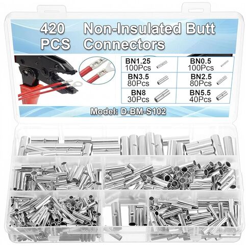 مجموعة موصلات مؤخرة غير معزولة مكونة من 420 قطعة، موصلات سلكية غير معزولة بقياس 24-8 AWG من النحاس الأحمر المعلب، أطراف تجعيد كهربائية من الدرجة البحرية in Kuwait