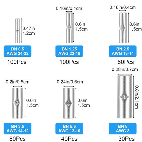 مجموعة موصلات مؤخرة غير معزولة مكونة من 420 قطعة، موصلات سلكية غير معزولة بقياس 24-8 AWG من النحاس الأحمر المعلب، أطراف تجعيد كهربائية من الدرجة البحرية in Kuwait