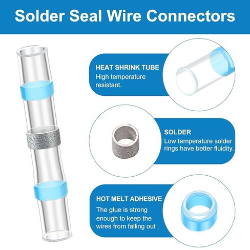 Hotop 300 Pcs Butt Splice Red Blue White, 22-18, 16-14, 26-24 Awg Solder Seal Wire Connectors Heat Shrink Waterproof Insulated Electrical Wire Terminal Automotive Marine Electrical Boat Trailer in Saudi Arabia