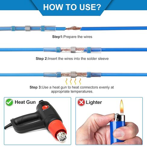 Hotop 300 Pcs Butt Splice Red Blue White, 22-18, 16-14, 26-24 Awg Solder Seal Wire Connectors Heat Shrink Waterproof Insulated Electrical Wire Terminal Automotive Marine Electrical Boat Trailer in Saudi Arabia