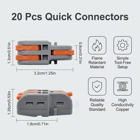 20 قطعة من موصلات الأسلاك الكهربائية ذات الرافعة الصغيرة، 1 في 2 خارج DIY الربط المدمج لرسو السفن، موصلات كهربائية للكتلة الطرفية للدائرة المضمنة 28-12 AWG in Kuwait
