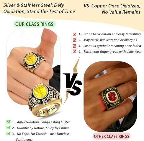 PhaedraOona Class Rings 925 Sterling Silver Personalized Men's Class Ring - Custom Graduation Ring - Perfect High School Graduation Gift for 2026 in Saudi Arabia