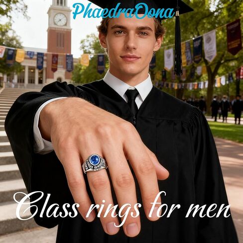 PhaedraOona Class Rings 925 Sterling Silver Personalized Men's Class Ring - Custom Graduation Ring - Perfect High School Graduation Gift for 2026 in Saudi Arabia