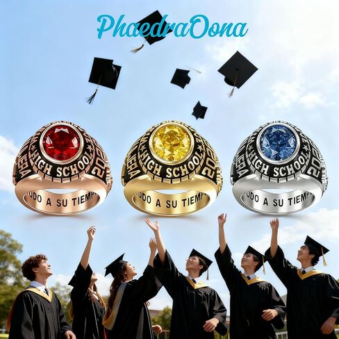 PhaedraOona Class Rings 925 Sterling Silver Personalized Men's Class Ring - Custom Graduation Ring - Perfect High School Graduation Gift for 2026 in Saudi Arabia