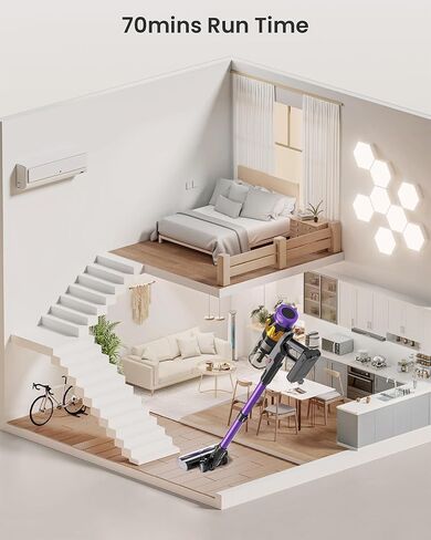مكنسة كهربائية لاسلكية، 650 وات 55 كيلو باسكال 70 دقيقة مكانس كهربائية للمنزل، مكنسة كهربائية لاسلكية قائمة بذاتها مع قاعدة شحن، شاشة LED، مكنسة كهربائية مطورة مضادة للتشابك لشعر الحيوانات الأليفة / السجاد / الأرضية in Kuwait