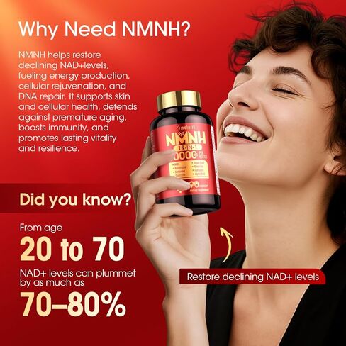 مكمل NMNH 19 في 1 1000 مجم، مكمل NAD لتعزيز مستويات NAD+، مكمل NMN بديل مع ريسفيراترول، كيرسيتين، بربارين، بذور العنب للطاقة والصحة الخلوية والشيخوخة الصحية، 90 قطعة in Kuwait