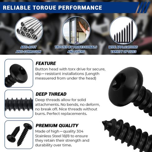 #8 × 3/4 بوصة مسامير معدنية برأس توركس سوداء 100 حزمة، 304 من الفولاذ المقاوم للصدأ 18-8 براغي ذاتية التنصت للمعادن والخشب والبلاستيك، مطلية باللون الأسود، قطعة واحدة من لقمة السائق النجمية متضمنة in Kuwait