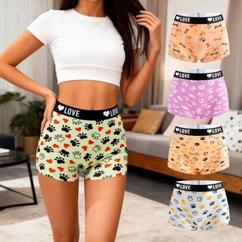 Plus Size 5 Pack Women's Boyshort Underwear Soft Breathable Stretchy Colorfast Cute Print Boxer Briefs for Women Multipack in Saudi Arabia