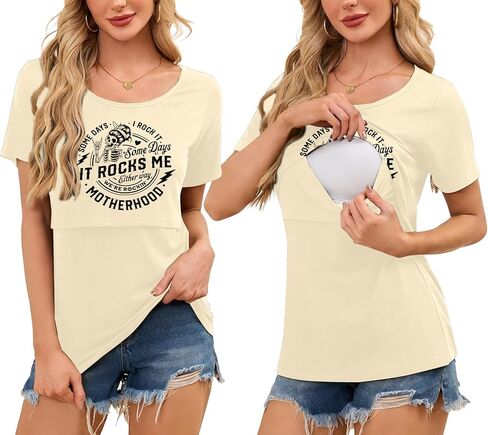 Womens Nursing Tops for Breastfeeding Maternity Shirts Double Layer Pregnancy Clothes Postpartum Short Sleeve Tee Tops in Saudi Arabia