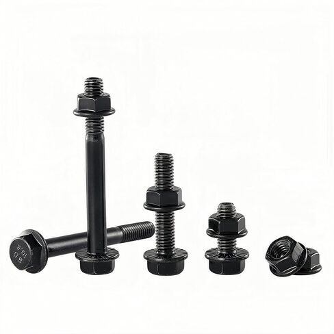 M8-1.25x80mm طقم براغي وصواميل شفة 5 مجموعات - سبائك فولاذية من الدرجة 10.9، زنك أسود، خيط جزئي، قفل ذاتي مسنن، مقاوم للاهتزاز للسيارات والآلات والخدمة الشاقة in Saudi Arabia