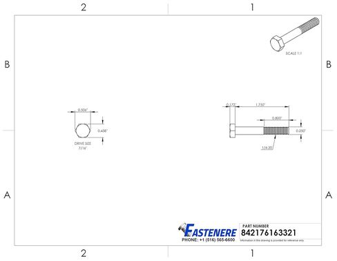 مسامير لولبية بغطاء رأس سداسي 1/4-20 × 1-3/4 بوصة، محرك سداسي خارجي، فولاذ مقاوم للصدأ 304، ملولب جزئيًا، فولاذ مقاوم للصدأ، الكمية 50 من Fastenere in Saudi Arabia