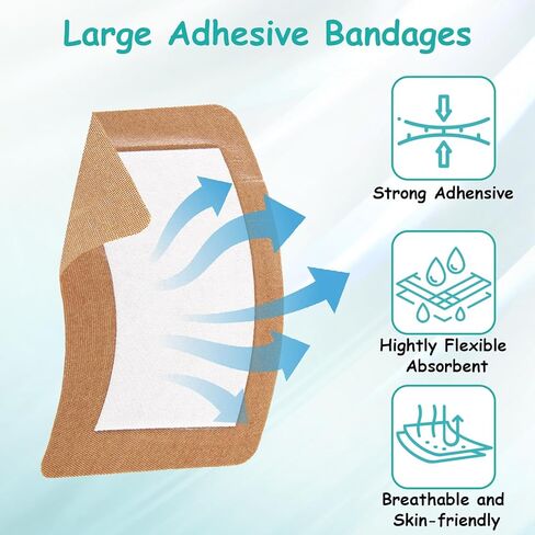 30 قطعة من الضمادات اللاصقة الكبيرة جدًا، ضمادات قماشية مقاس 5 × 3 بوصة مع وسادة غير لاصقة، أدوات مساعدة مرنة، إزالة خالية من اللاتكس بدون ألم للعناية بالجروح والإسعافات الأولية، ضمادة قماشية معقمة in Kuwait