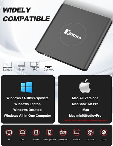 محرك أقراص CD/DVD الخارجي للكمبيوتر المحمول ، محارق CD Clamshell Portable Reader Drive Optical Disk ، مشغل DVD لجهاز الكمبيوتر المحمول +/- RW USB 3.0 مع حالة حمل ، محرك أقراص DVD الخارجي للكمبيوتر Windux Linux Mac in Kuwait