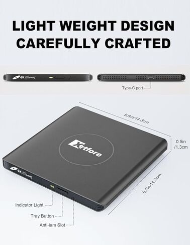 محرك أقراص CD/DVD الخارجي للكمبيوتر المحمول ، محارق CD Clamshell Portable Reader Drive Optical Disk ، مشغل DVD لجهاز الكمبيوتر المحمول +/- RW USB 3.0 مع حالة حمل ، محرك أقراص DVD الخارجي للكمبيوتر Windux Linux Mac in Kuwait