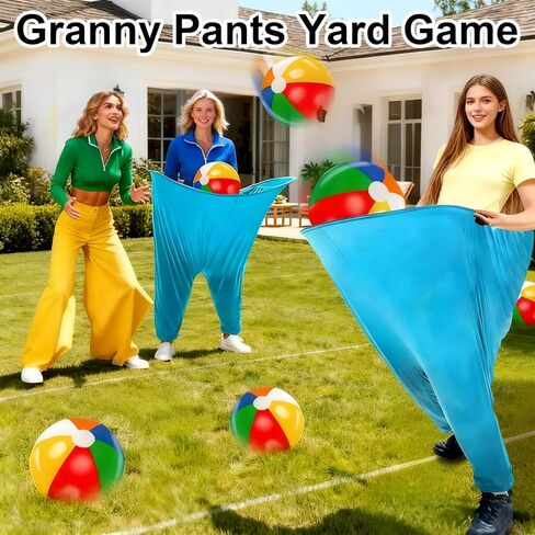 Granny Pants Yard Game, 2 Pcs Oversized Pants Outdoor Game with 10 Bouncy Balls and 2 Pumps, Granny Pants for Adults Backyard Parties Field Day Fun in Saudi Arabia