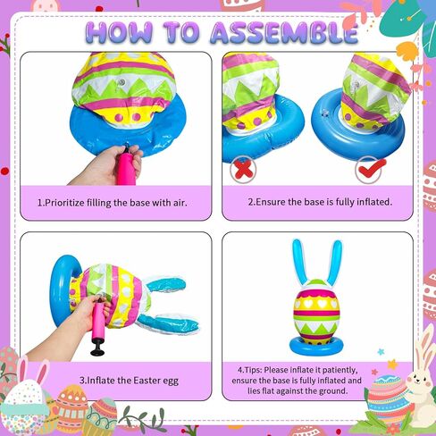 5 عبوات من ألعاب عيد الفصح القابلة للنفخ للأطفال، ألعاب الرمي الدائري على شكل بيضة أرنب قابلة للنفخ، حفلة عيد الفصح في الأماكن المغلقة والخارجية للعائلة in Kuwait