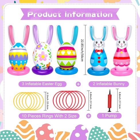 5 عبوات من ألعاب عيد الفصح القابلة للنفخ للأطفال، ألعاب الرمي الدائري على شكل بيضة أرنب قابلة للنفخ، حفلة عيد الفصح في الأماكن المغلقة والخارجية للعائلة in Kuwait