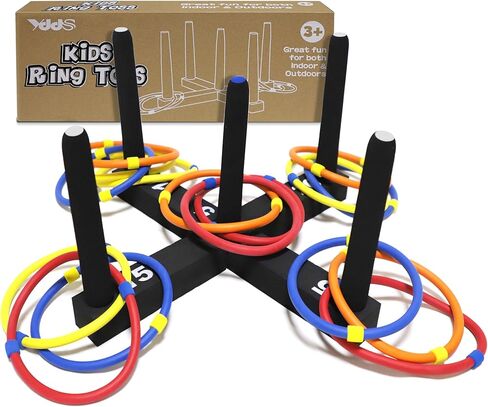 لعبة رينج توس للاستخدام الداخلي والخارجي للعائلة والكبار مع 5 أقطاب وقاعدتين و16 حلقة في 4 ألوان، لعبة إسفنجية ناعمة في الفناء الخلفي لمتعة الرمي in Kuwait