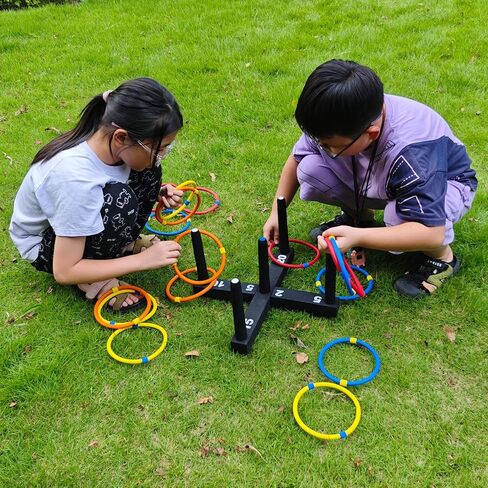 لعبة رينج توس للاستخدام الداخلي والخارجي للعائلة والكبار مع 5 أقطاب وقاعدتين و16 حلقة في 4 ألوان، لعبة إسفنجية ناعمة في الفناء الخلفي لمتعة الرمي in Kuwait