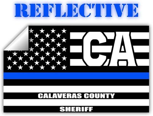 Reflective Calaveras County California CA Thin Blue Line Stealthy Old Glory USA Flag | Honoring Law Enforcement Officers Sheriffs | County State Decal Bumper Sticker 3M Vinyl 3" x 5" in Saudi Arabia