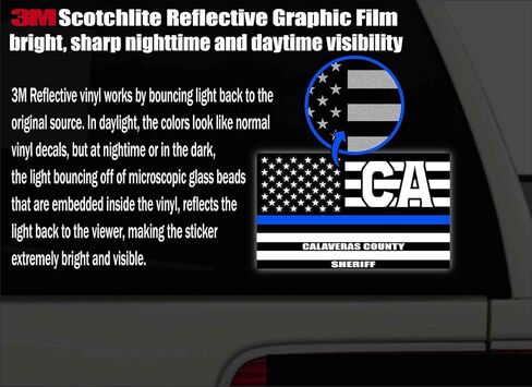 Reflective Calaveras County California CA Thin Blue Line Stealthy Old Glory USA Flag | Honoring Law Enforcement Officers Sheriffs | County State Decal Bumper Sticker 3M Vinyl 3" x 5" in Saudi Arabia