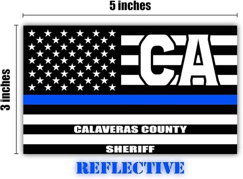 Reflective Calaveras County California CA Thin Blue Line Stealthy Old Glory USA Flag | Honoring Law Enforcement Officers Sheriffs | County State Decal Bumper Sticker 3M Vinyl 3" x 5" in Saudi Arabia