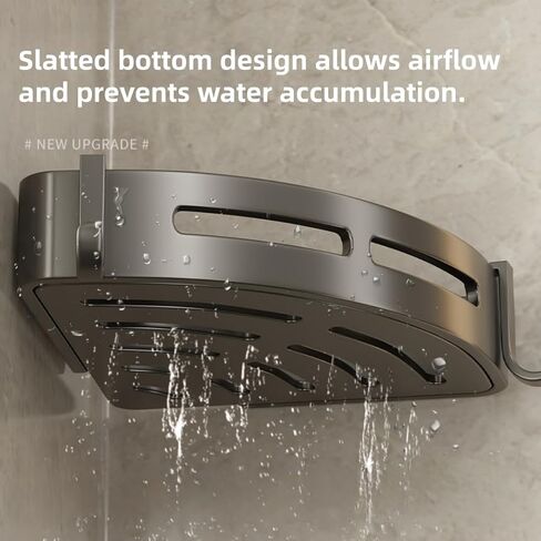 No Drill Bathroom Corner Shelf Rustproof Aluminum Wall Mounted Organizer with Hooks Adhesive Install for Shower Kitchen, Rectangle in Saudi Arabia