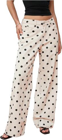 MakeMeChic Women's Polka Dots Straight Leg Jeans Vintage Denim Pants with Pocket in Saudi Arabia