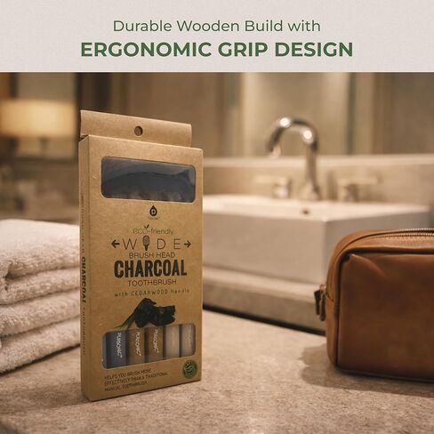 مجموعة فرشاة أسنان بورسونيك ذات رأس واسع مع مقبض خشبي من خشب الأرز وشعيرات فحمية ناعمة - فرش طبيعية للعناية بالفم مناسبة للسفر مع تصميم قبضة مريح لجميع الفئات العمرية - عبوة من 6 قطع in Kuwait