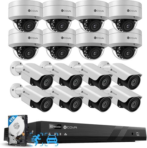 4COVR 4K POE 32 نظام كاميرا أمان القناة ، 12 قبة IK10 VANDAL-PROUBLE 12 ميجابكسل كاميرا IP Camera IP67 IP67 ، AI Human/Human ، Business UHD NVR 8TB HDD ، LYH54A8M3224 in Kuwait