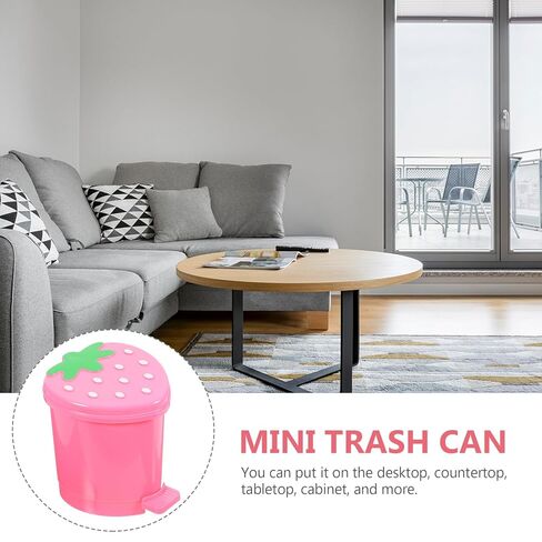 NUOBESTY Mini Strawberry Desktop Trash can with Lid 4.13X3.54In Cute Pink Trash Bin for Home Office Desk Paper Waste Storage Container in Saudi Arabia