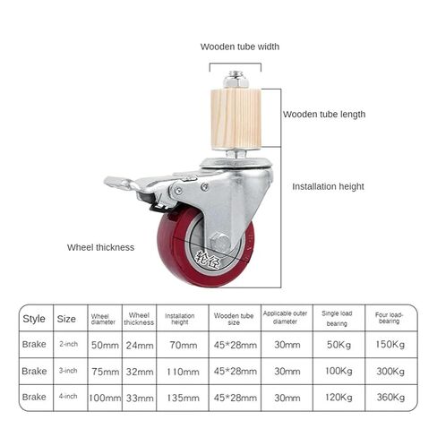 4pcs/lot 2 inch Caster 30mm Square Tube Stainless Steel Foot with Brake Universal Wheel in Saudi Arabia