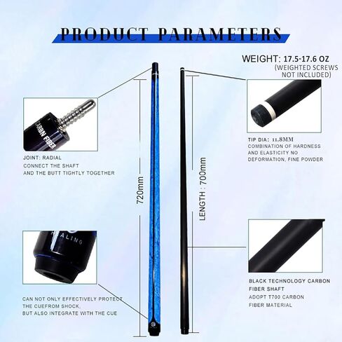 Carbon Fibre Billiard Cue, 11.8mm Head, 17.5-17.6oz (Without Weighted Screws), Billiards, 1/2 Handmade Straight, Suitable for Ball Games/Black Eight, Nine-Ball in Saudi Arabia