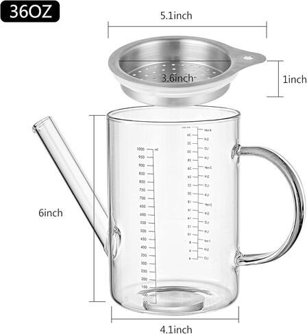 فاصل المرق الزجاجي هايبر سبيس مع غطاء فلتر، فاصل الدهون، فاصل الدواجن، حجم 4 أكواب أو 1000 مل in Kuwait