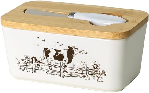 طبق زبدة سيراميك على شكل زهرة من WAIT FLY مع غطاء من الخيزران وسكين، 2 عصا حافظة زبدة طبق زبدة لسطح المطبخ، ديكور المنزل - عباد الشمس in Kuwait