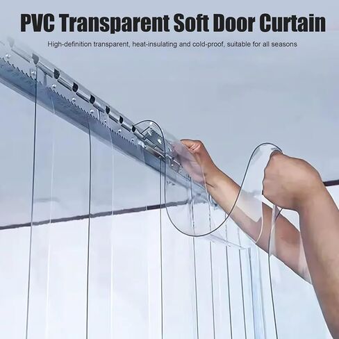ستائر شفافة من شريط PVC لأبواب المستودعات والفريزر - ستارة حاجزة معزولة من الفينيل، حاجز حراري سهل التركيب، 76.77 بوصة × 90.55 بوصة - مجموعة أبواب متينة وشفافة in Kuwait