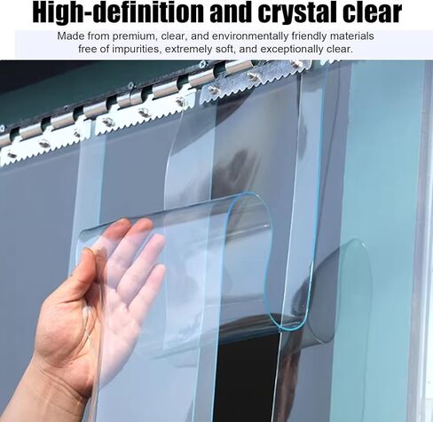 طقم ستائر باب شريطية من الفينيل PVC التجاري - ستارة شريطية شفافة للفريزر للمداخل والمستودعات والمرائب والحظائر (عرض 225 × ارتفاع 210 سم / 88.58 × 82.68 بوصة) مع الأجهزة in Kuwait