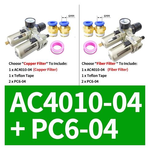 Metal AC4010-04 Pneumatic Pressure Regulator Oil Water Separator Manual Drain Compressor Air Filter.(AC4010-04 PC6-04,Copper Filter) in Saudi Arabia