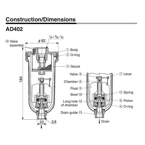 AD402-04 AD402 سلسلة هوائي التلقائي استنزاف صمام التلقائي استنزاف خزان الغاز ضاغط الهواء تصفية فصل المياه النفط in Kuwait