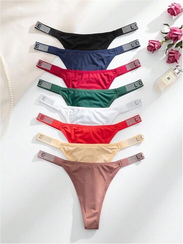 SOLY HUX Women's 8 Pack Thongs Rhinestone Low Rise Underwear Panties in Saudi Arabia