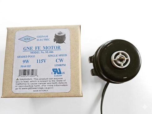 SE-046, 9 Watt Unit Bearing Motor, 115V, Rotation-CW, 1550 RPM, Cast Iron, Single Speed, Shaded Pole, Refrigerator Motor, Made in Korea in Saudi Arabia
