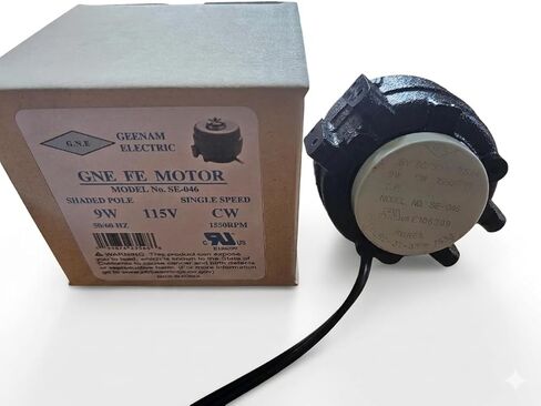 SE-046, 9 Watt Unit Bearing Motor, 115V, Rotation-CW, 1550 RPM, Cast Iron, Single Speed, Shaded Pole, Refrigerator Motor, Made in Korea in Saudi Arabia