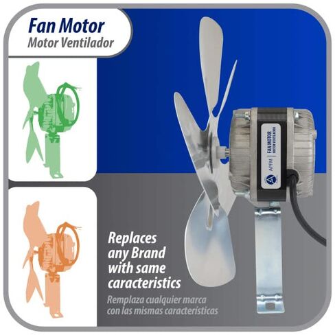 Appli Parts APFM-181E 18W Refrigeration Condenser and Evaporator Motor 115V 60Hz 1.10A 1450rpm Includes Base and 10in Aluminum Fan Blade CCW Shaft end Universal fit in Saudi Arabia