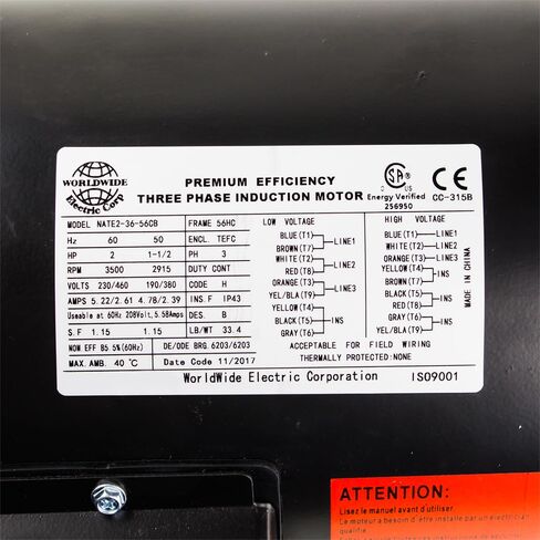 NATE2-36-56CB 56C Frame Motors Three-Phase - TEFC Enclosure - C-Face - Removable Base, 2 hp, 3600 RPM, 2.61 Amps in Saudi Arabia