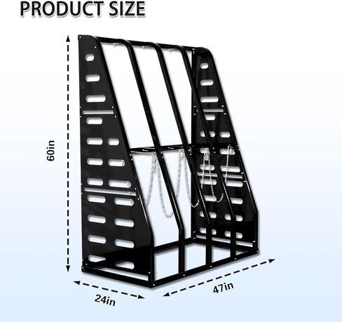Steel Vertical Long Parts Storage Rack, Lumber Storage Rack 1500 LBS Capacity, Heavy Duty Standing Bar Rack with Safety Chain for Garage Workshop Factory, 4 Bays, Black, in Saudi Arabia